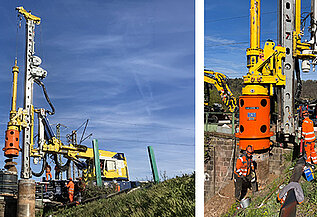 Foundation Construction Train Installs Bored Piles for Noise Barriers in Trier