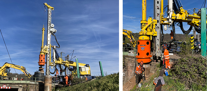 Foundation Construction Train Installs Bored Piles for Noise Barriers in Trier