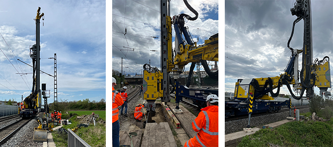 Photo Collage of the Foundation Construction Train During Civil Engineering Works