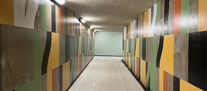 Hallway with colorful walls